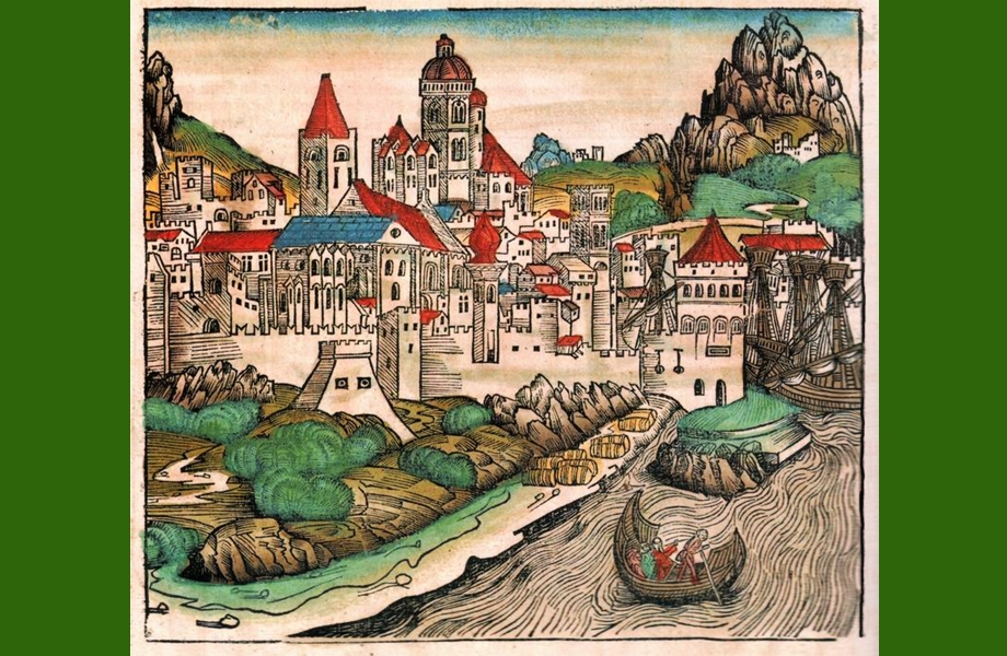 Die frühen Jahre - Gemälde Holzschnitt Ansicht der Stadt Mainz