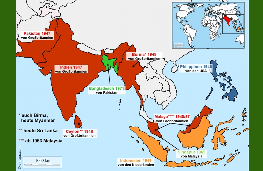 Karte - Weitere Staaten in Südostasien werden unabhängig